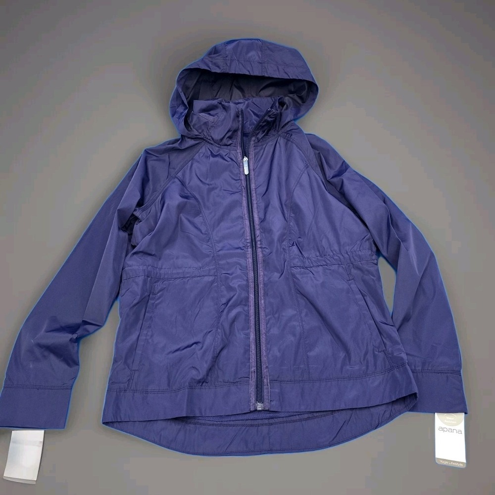 Apana Hooded Rain Windbreaker Jacket Lightweight Drawstring Purple Size XS NWT